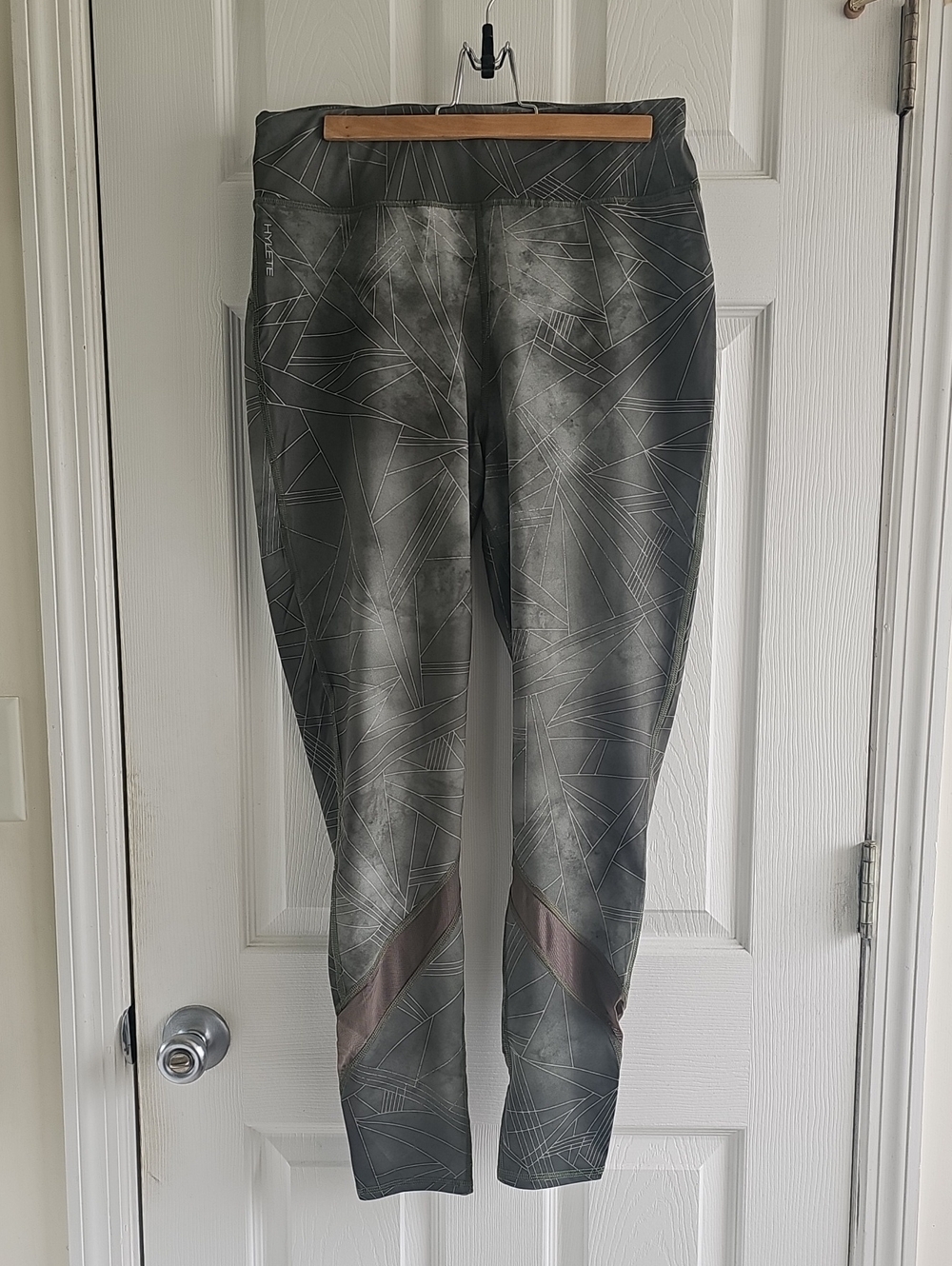 Hylete Green Geometric Performance Leggings with White Accents